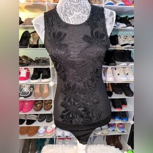 Haute Monde Elegant Black Lace Bodysuit Large
